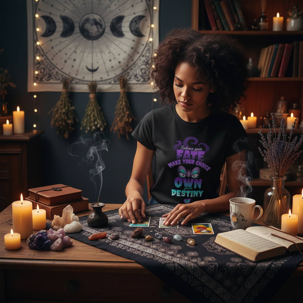 Mystical tarot reading desk scene